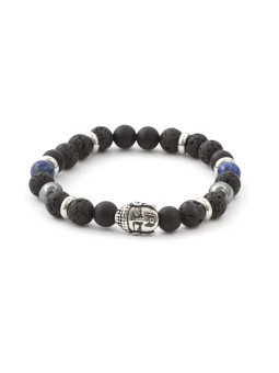 Agato Bracciale con perline in pietra lavaca, agata e lapislazzuli MINK115/19 unisex