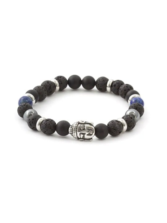 Agato Bracciale con perline in pietra lavaca, agata e lapislazzuli MINK115/19 unisex