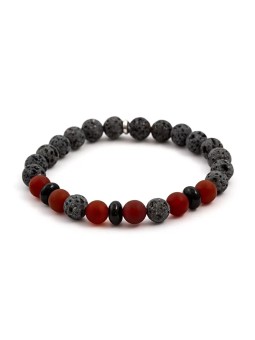 Agato Bracciale di perline in onice, pietra lavica e corniola MINK65 - Lunghezza: 19 cm unisex