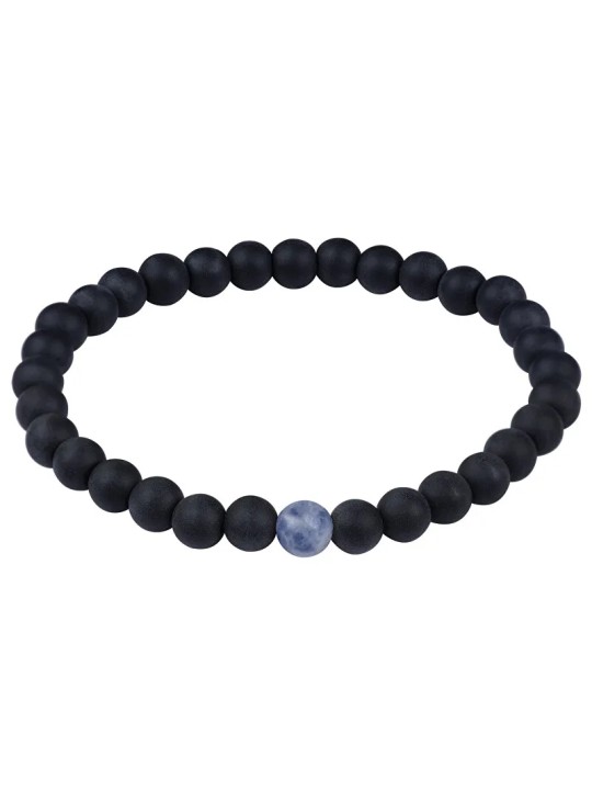 Troli Bracciale di perline di onice e diaspro blu - Lunghezza: 18 cm uomo