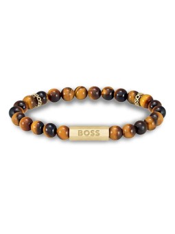 Hugo Boss Bracciale trendy con perline e sfera in occhio di tigre 1580661 - Lunghezza: 19 cm uomo