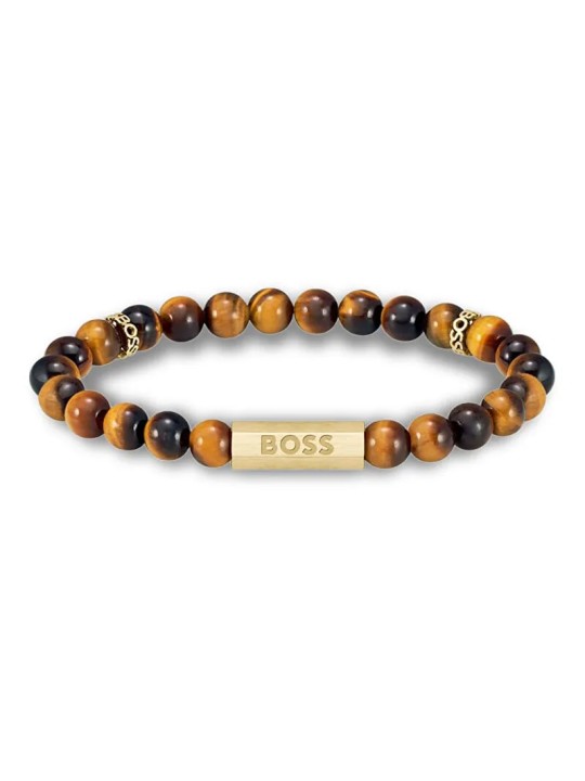 Hugo Boss Bracciale trendy con perline e sfera in occhio di tigre 1580661 - Lunghezza: 19 cm uomo