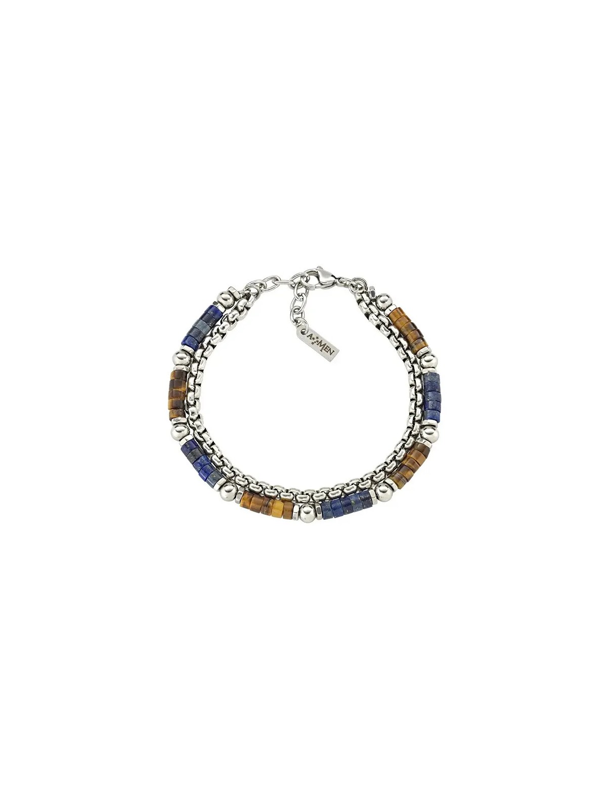 Amen Bracciale doppio da uomo con occhio di tigre e lapislazzuli ACBR2BBBLM uomo