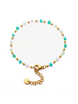 Troli Bracciale placcato oro pregiato con perline verdi donna