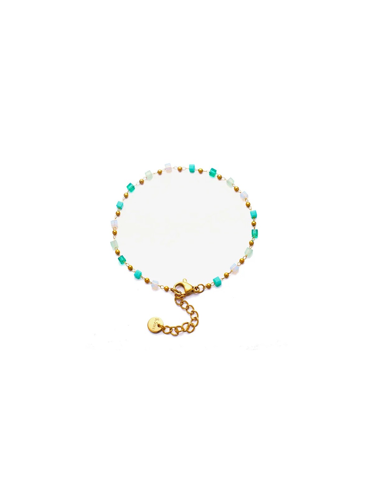 Troli Bracciale placcato oro pregiato con perline verdi donna