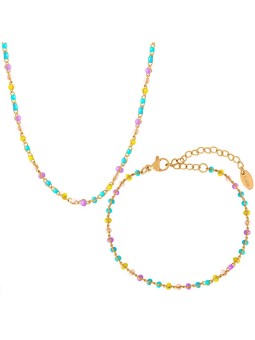 Troli Set di gioielli placcati in oro con perline (collana, bracciale) da donna