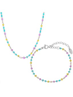 Troli Set di gioielli in acciaio giocoso con perline (collana, bracciale) donna