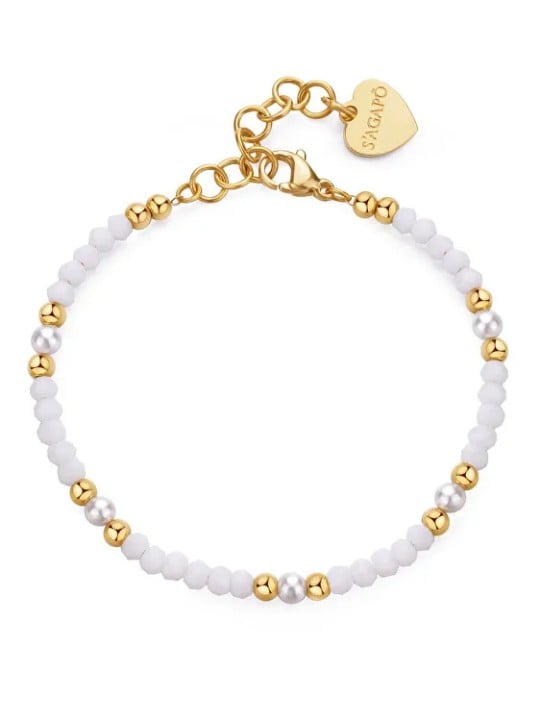 S'Agapõ Bracciale con perline placcate oro e perle artificiali Glint SGI20 donna