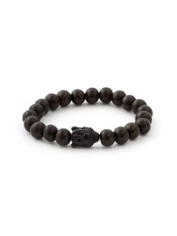 Agato Bracciale in perline di legno di ebano MINK03 - Lunghezza: 17 cm unisex