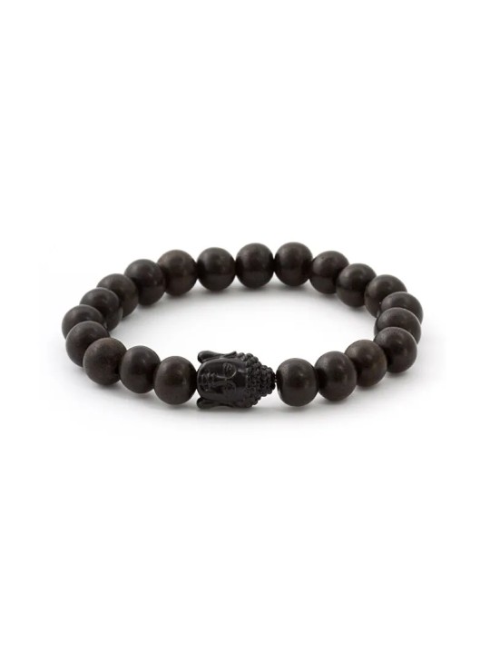 Agato Bracciale in perline di legno di ebano MINK03 - Lunghezza: 17 cm unisex