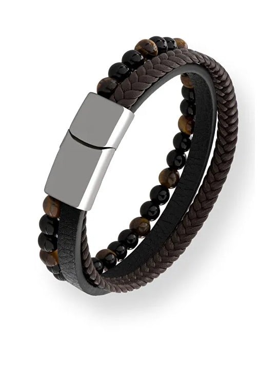 Troli Bracciale in pelle di design con perline Pelle uomo