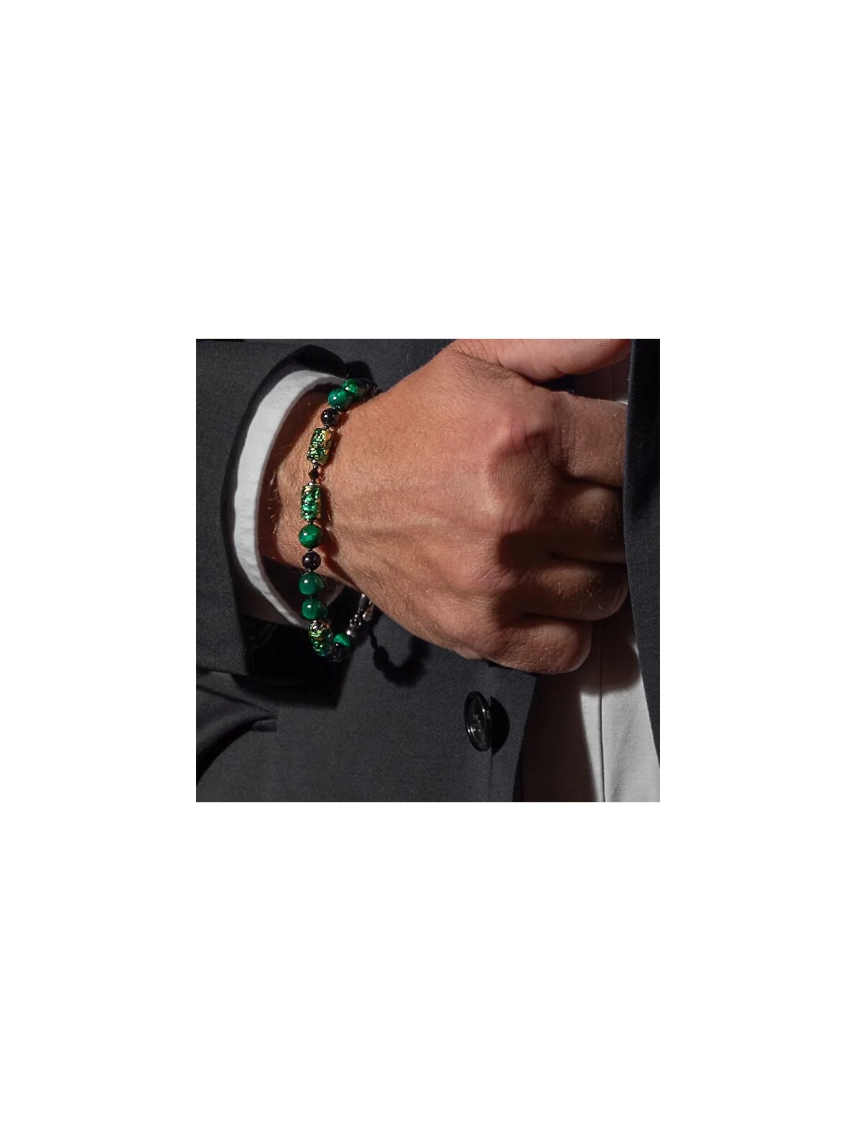 Bracciale Lampglas Occhio di Tigre da Uomo con Oro 24K in Perle Lampglas BFM14 - Lunghezza: 22 cm uomo