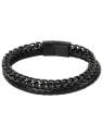 Troli Bracciale nero da uomo in combinazione di acciaio e pelle uomo