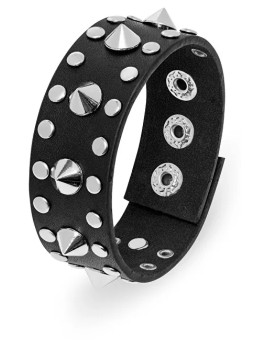 Troli Bracciale in pelle nera con borchie in pelle unisex