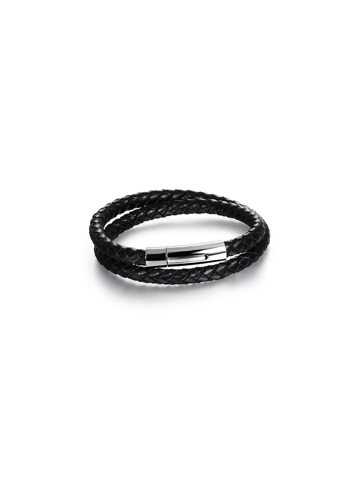 Troli Bracciale doppio in pelle nera unisex