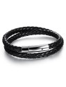 Troli Bracciale doppio in pelle nera unisex