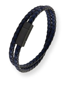 Troli Bracciale doppio in pelle nera e blu Pelle VABOB013 unisex