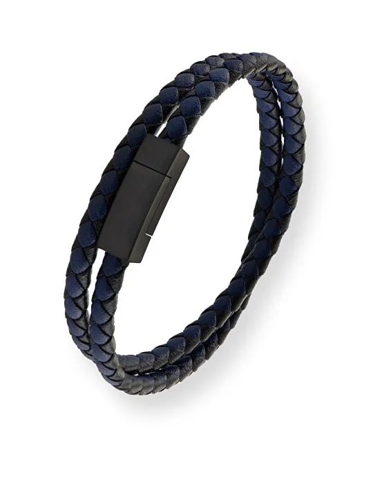 Troli Bracciale doppio in pelle nera e blu Pelle VABOB013 unisex