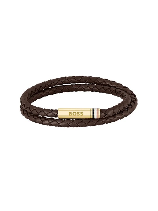 Hugo Boss Bracciale doppio in pelle Ares 1580670 - Lunghezza: 19 cm unisex