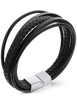 Troli Bracciale realizzato con cinturini in pelle nera Pelle uomo
