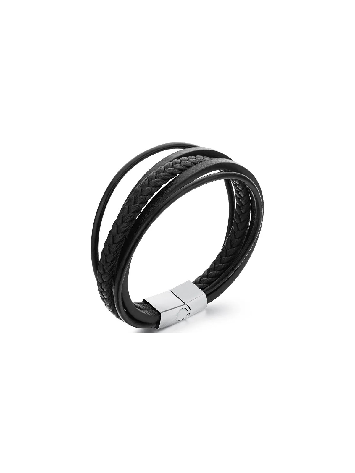 Troli Bracciale realizzato con cinturini in pelle nera Pelle uomo