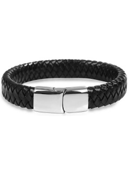 Troli Bracciale da uomo in corda intrecciata in pelle nera uomo