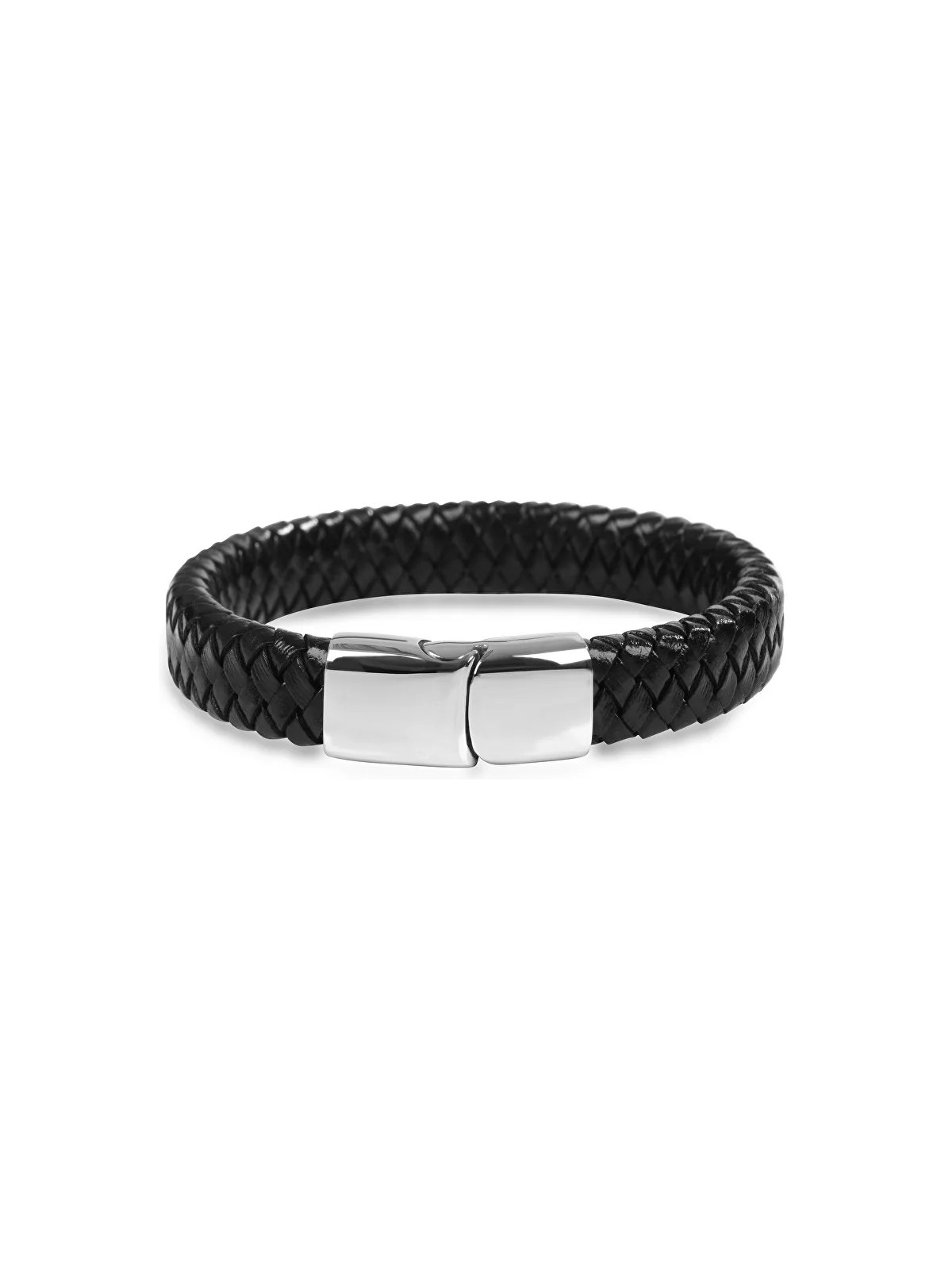 Troli Bracciale da uomo in corda intrecciata in pelle nera uomo