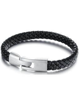 Troli Bracciale da uomo nero in pelle intrecciata uomo