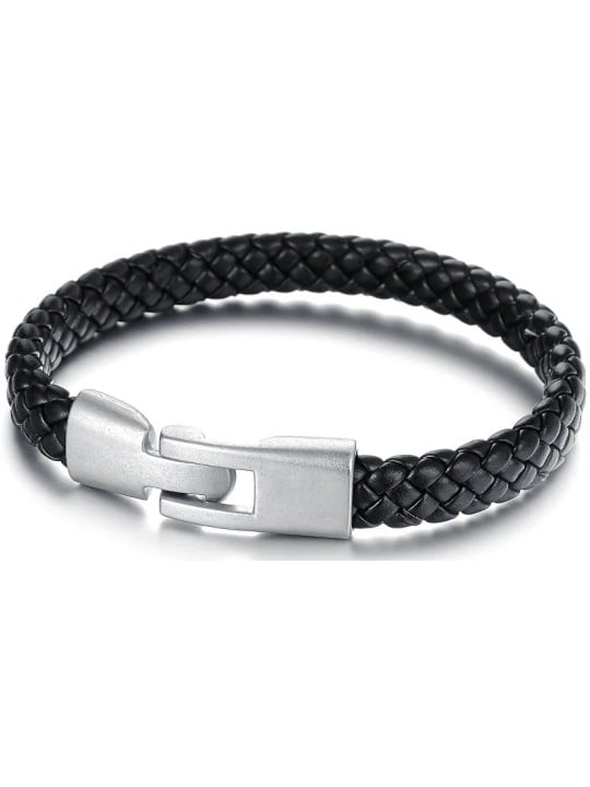 Troli Bracciale da uomo nero in pelle intrecciata uomo