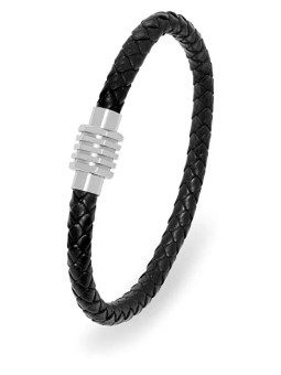 Troli Bracciale in pelle nera per uomo Pelle - Lunghezza: 21 cm uomo