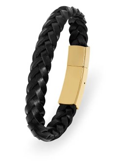 Troli Bracciale in pelle con chiusura placcata oro - Lunghezza: 21 cm uomo