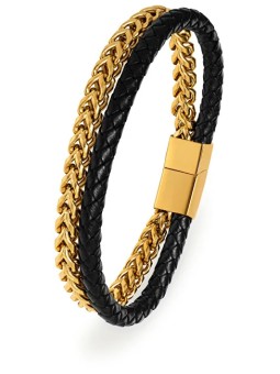Troli Bracciale di lusso in pelle bicolore doppia - Lunghezza: 23 cm uomo
