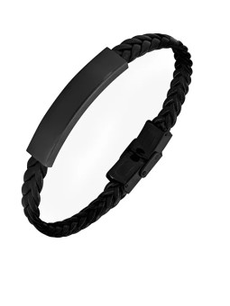 Troli Bracciale in pelle nera con chiusura in acciaio STO3682 uomo
