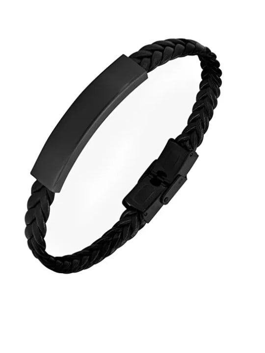 Troli Bracciale in pelle nera con chiusura in acciaio STO3682 uomo