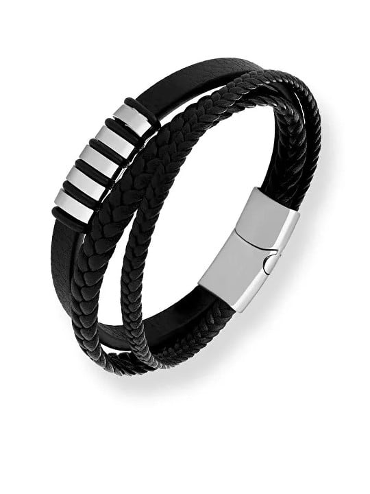 Troli Bracciale in pelle nera da uomo Pelle uomo