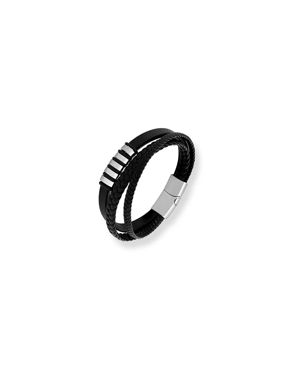 Troli Bracciale in pelle nera da uomo Pelle uomo