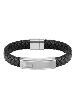 Hugo Boss Bracciale trendy in pelle intrecciata Lander 1580178 - Lunghezza: 19 cm uomo
