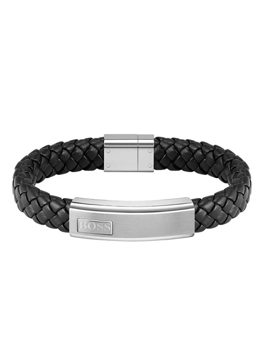 Hugo Boss Bracciale trendy in pelle intrecciata Lander 1580178 - Lunghezza: 19 cm uomo