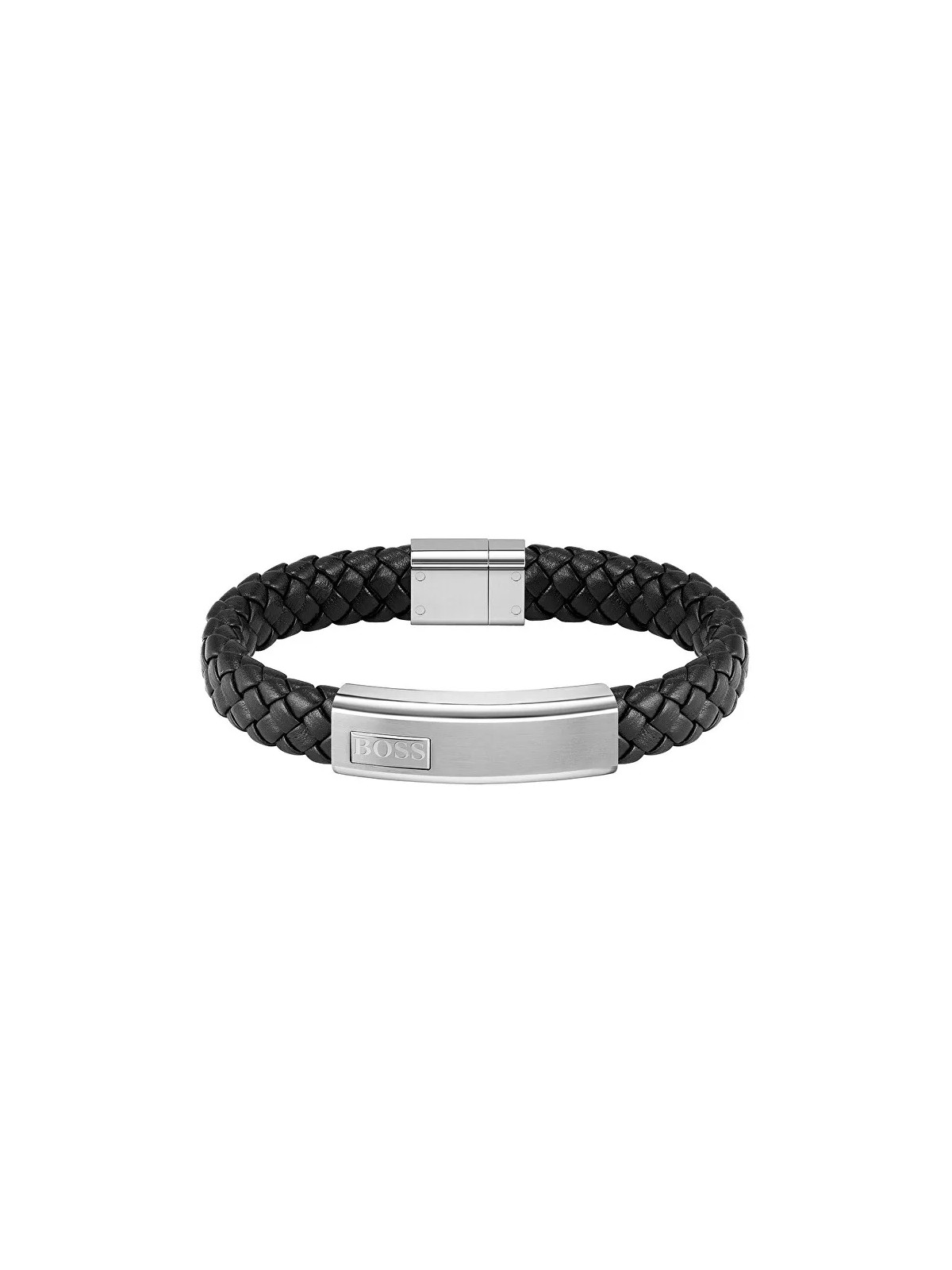 Hugo Boss Bracciale trendy in pelle intrecciata Lander 1580178 - Lunghezza: 19 cm uomo