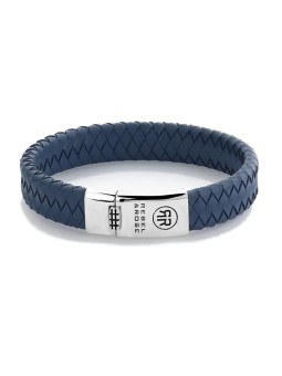 Rebel&Rose Bracciale intrecciato in pelle blu 925 piatto RR-L0151-S - Dimensioni: 17.5 cm - M uomo
