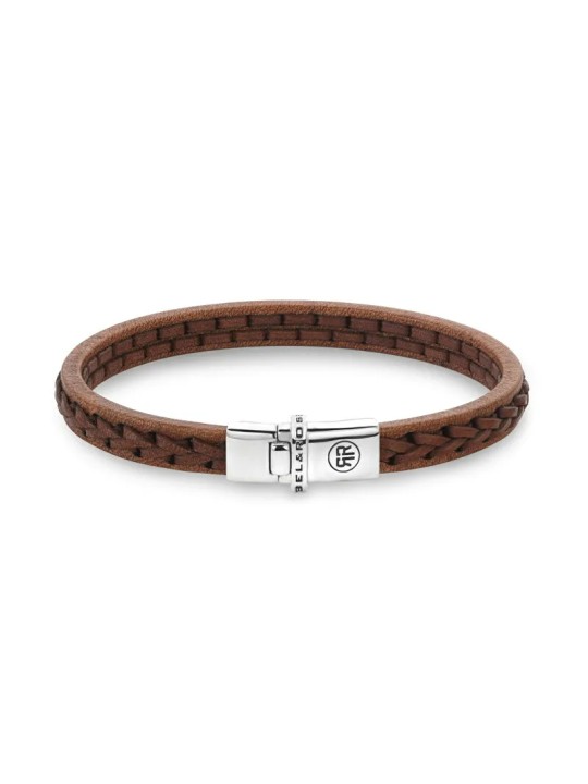 Rebel&Rose Bracciale in pelle marrone cognac intrecciata RR-L0156-S - Dimensioni: 19 cm - L uomo