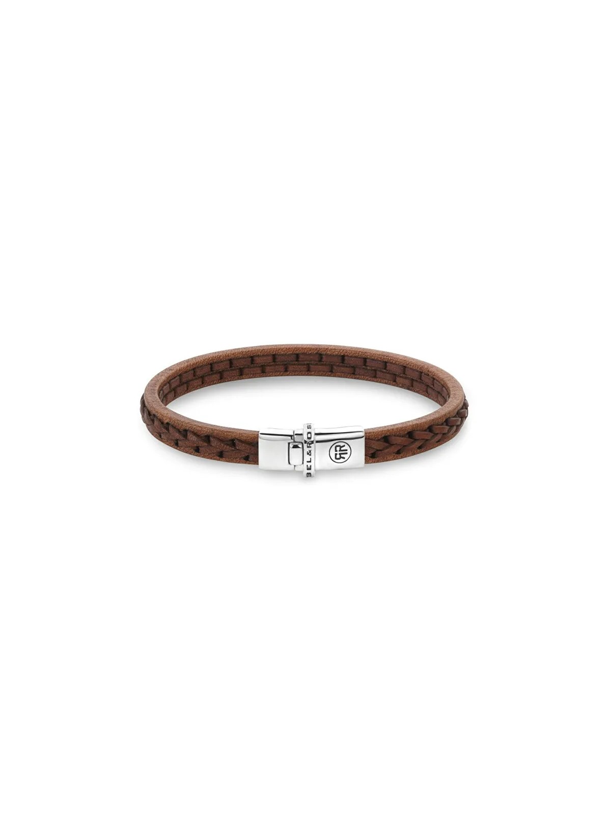 Rebel&Rose Bracciale in pelle marrone cognac intrecciata RR-L0156-S - Dimensioni: 19 cm - L uomo