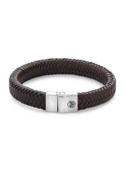 Rebel&Rose Bracciale in pelle marrone a spina di pesce marrone opaco RR-M0022-S - Dimensioni: 15 cm - XS uomo