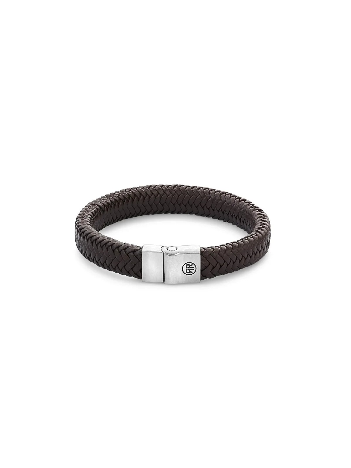 Rebel&Rose Bracciale in pelle marrone a spina di pesce marrone opaco RR-M0022-S - Dimensioni: 15 cm - XS uomo