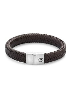 Rebel&Rose Bracciale in pelle marrone a spina di pesce marrone opaco RR-M0022-S - Dimensioni: 20 cm - L+ uomo