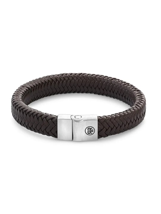 Rebel&Rose Bracciale in pelle marrone a spina di pesce marrone opaco RR-M0022-S - Dimensioni: 20 cm - L+ uomo