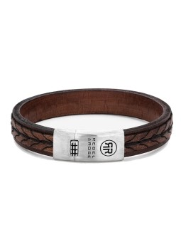 Rebel&Rose Bracciale da uomo in pelle intrecciata color cognac RR-L0079-S - Dimensioni: 19 cm - L uomo