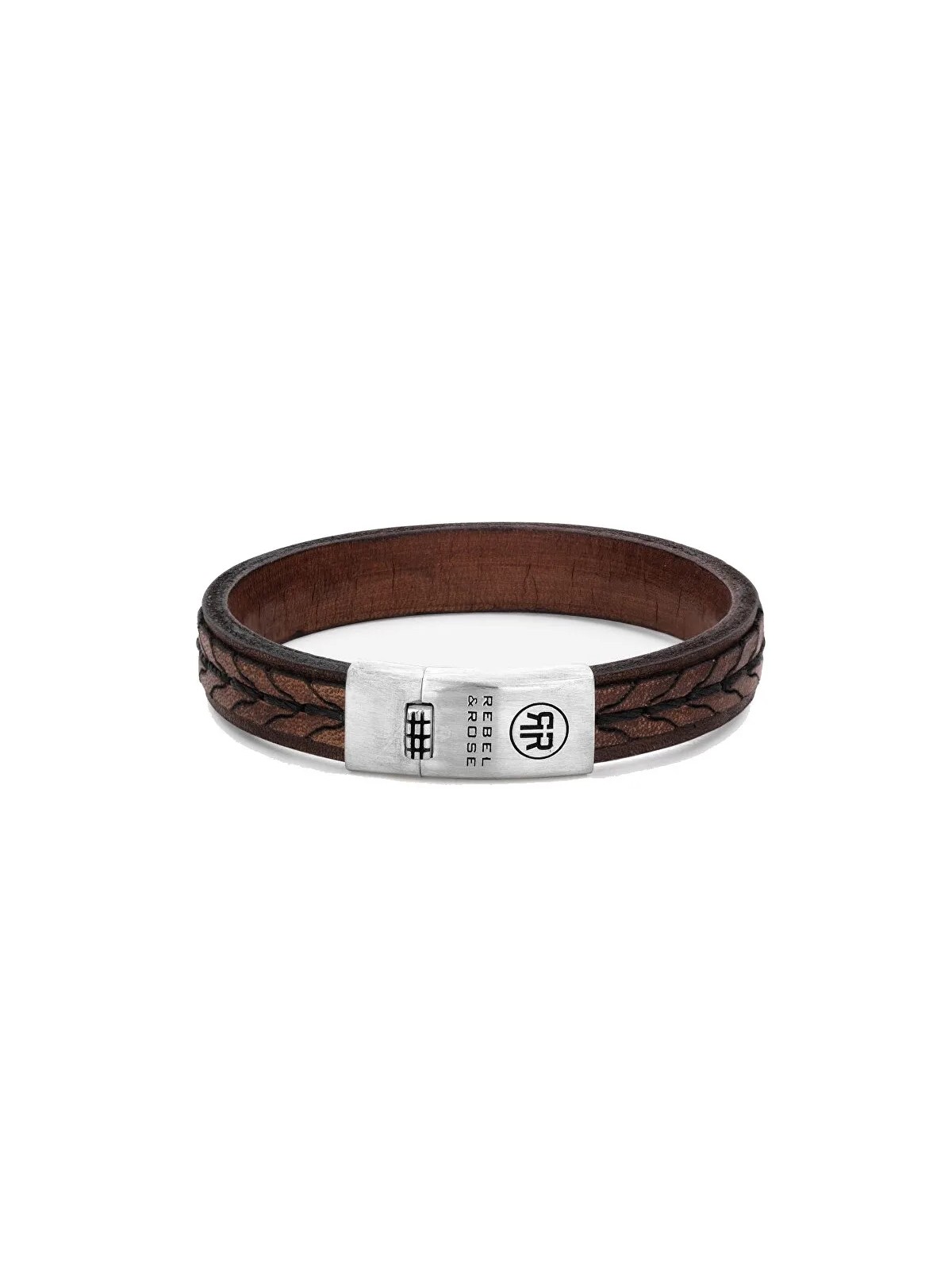 Rebel&Rose Bracciale da uomo in pelle intrecciata color cognac RR-L0079-S - Dimensioni: 19 cm - L uomo