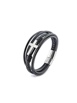 Troli Elegante bracciale in pelle con croce in pelle VBS001SB-PET uomo