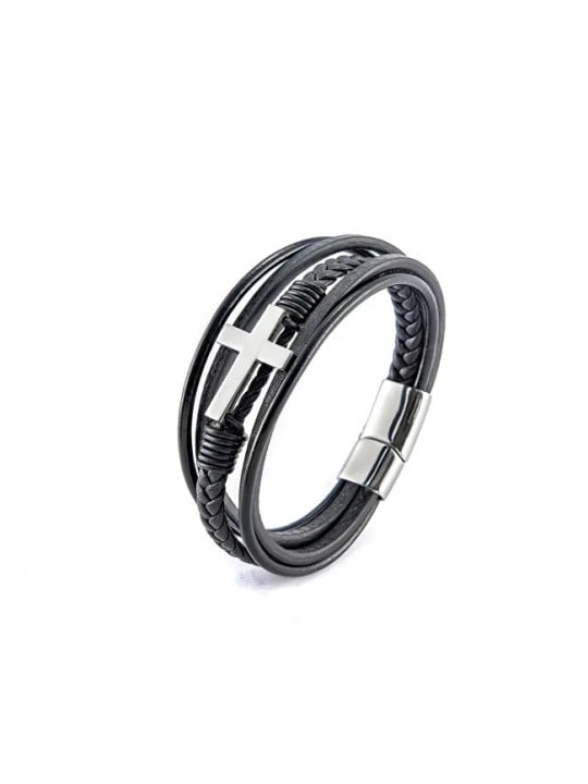 Troli Elegante bracciale in pelle con croce in pelle VBS001SB-PET uomo